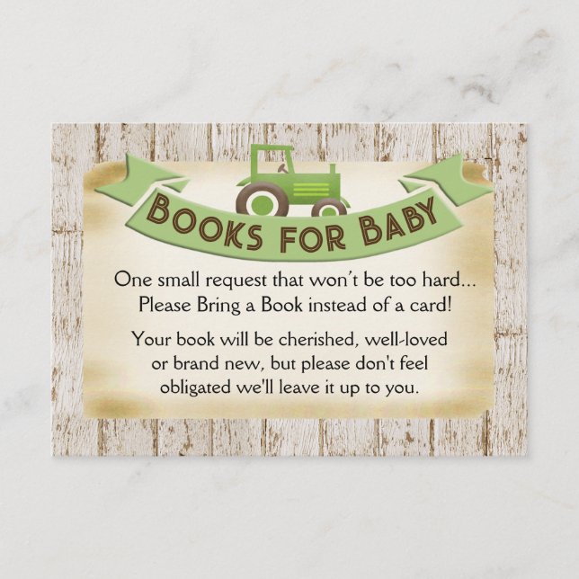 Recepción Libros de Tractor Verde para Tarjeta de Bebe (Anverso)