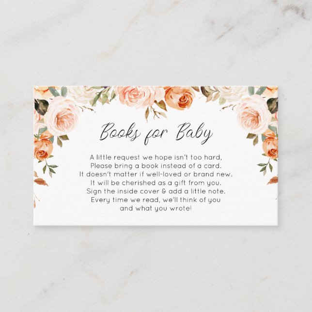 Recepción libros florales caídos para tarjeta de bebé (Anverso)