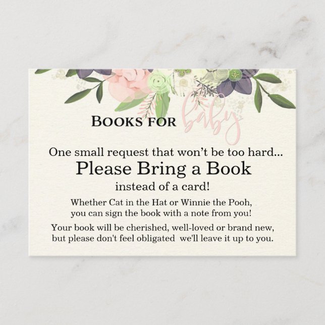 Recepción Libros para tarjeta de bebé - Floral rosa y púrpur (Anverso)