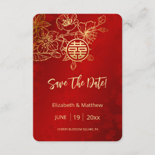 Recepción Line Art Boda Roja China Guardar La Tarjeta De Fec