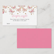 Mariposa rosa y dorada | Tarjeta de rifa de pañale