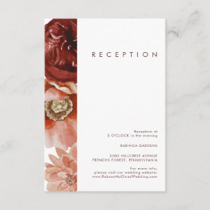 Recepción Marsala Autumn Floral White Wedding Tarjeta de rec