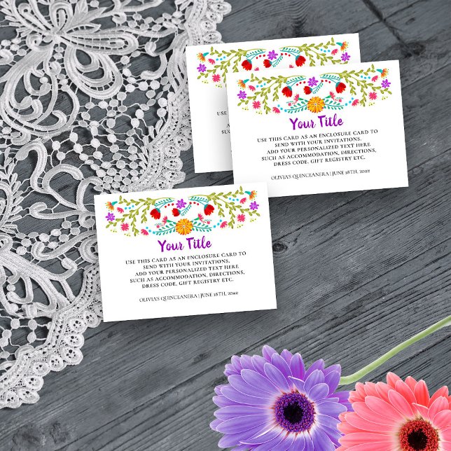 Recepción mexicana de Fiesta Floral en blanco negr (Create your own Reception Card or other information - Mexican Fiesta Flowers Quinceanera Collection)