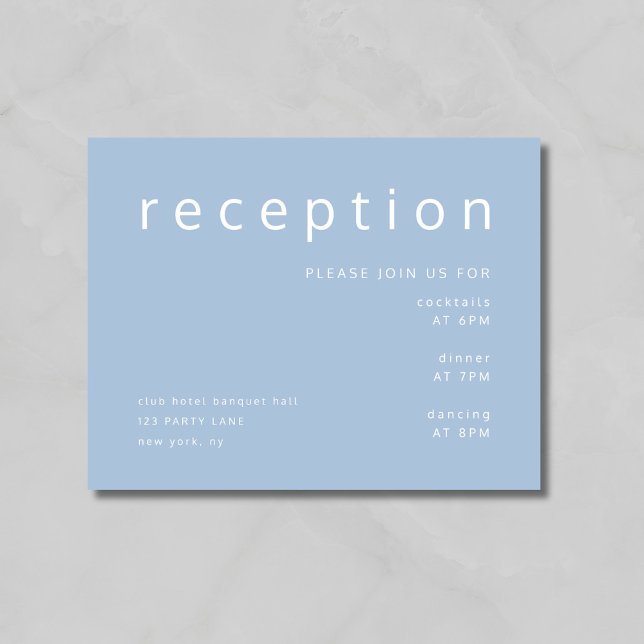 Recepción moderna de boda azul (Modern Blue Wedding Reception Enclosure Card)