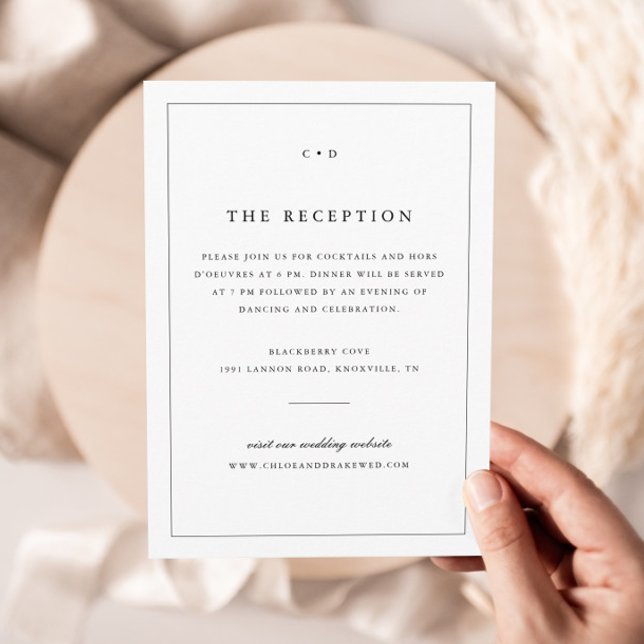 Recepción monograma simple de Boda blanco y negro (Simple Monogram Wedding Reception Enclosure Cards.)