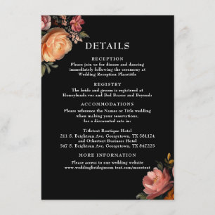 Recepción Moody Black Floral Boda Detalles Tarjeta de Gabine
