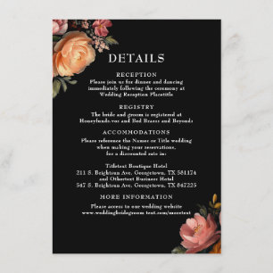 Recepción Moody Black Floral Boda Detalles Tarjeta de Gabine