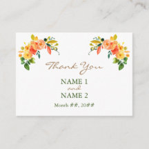 Naranja floral acuarela Gracias Tarjeta de gabinet