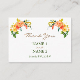 Recepción Naranja floral acuarela Gracias Tarjeta de gabinet