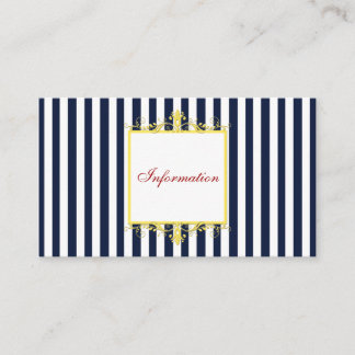 Recepción Navy, franjas blancas con tarjeta de información d