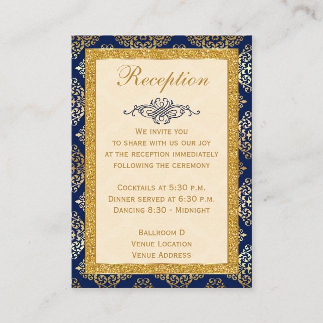 Recepción Navy, Purpurina Gold FAUX, Tarjeta de cierre de de (Anverso)