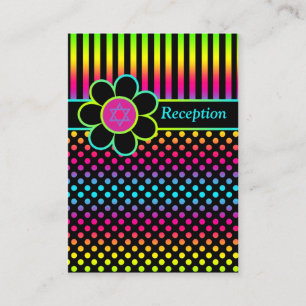 Recepción Neon Stripes Polka Dots Bat Mitzvah Tarjeta de Gab