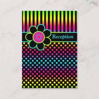 Recepción Neon Stripes Polka Dots Bat Mitzvah Tarjeta de Gab