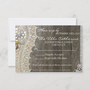 Recepción nupcial floral de madera RSVP del cordón