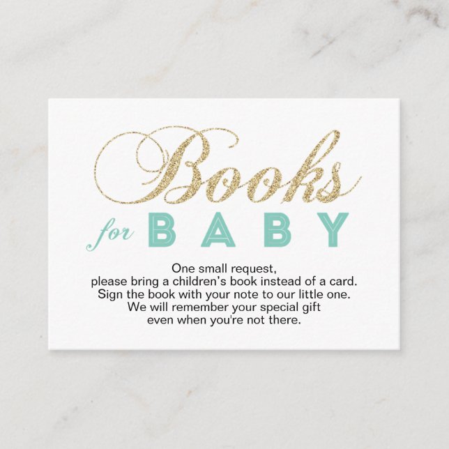 Recepción Oro & Menta | Tarjeta de Trae un Libro para Baby S (Anverso)