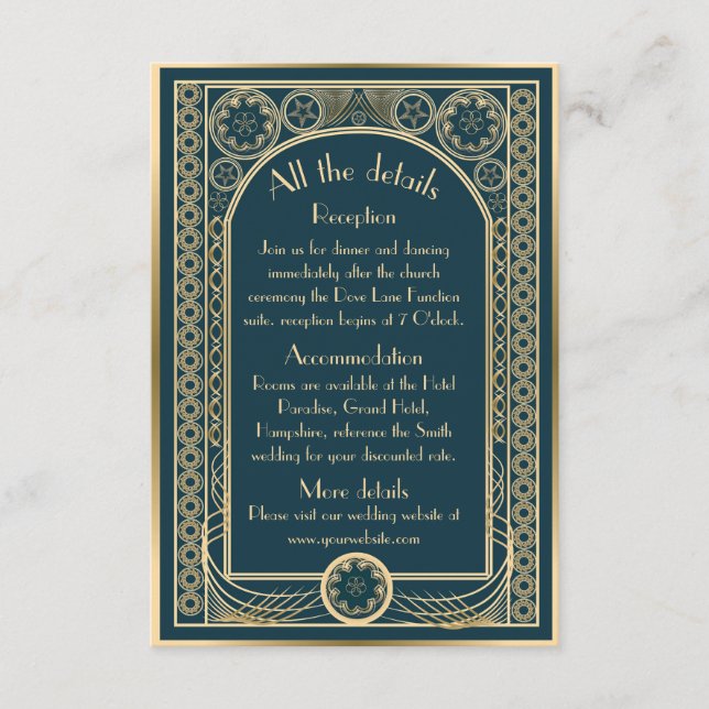 Recepción Oro Ornate - Tarjeta de cerramiento de boda (Anverso)