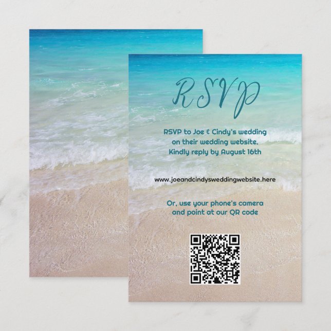 Recepción Página web de código QR de escena de playa Tarjeta (Anverso / Reverso)