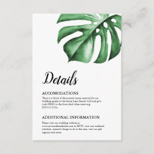 Recepción Palm Tropical Monstera Tarjeta de detalles de hoja