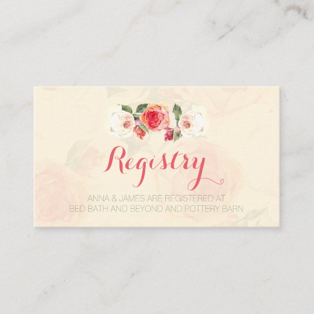Recepción Peachy Peonies, tarjeta de registro de Bodas flora (Anverso)