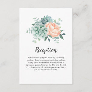 Recepción Peony Succulent Floral Boda Tarjeta de Gabinete
