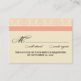 Recepción :personalizado: tarjeta RSVP de Coral/Cream Damask