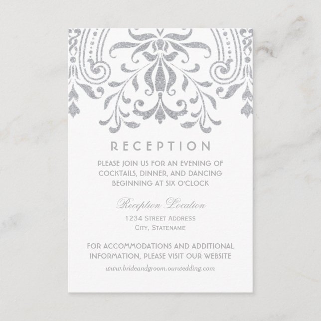 Recepción Plata Glitter Vintage Damask (Anverso)