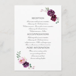 Recepción Plum Purple Flowers Boda Información Tarjeta de in