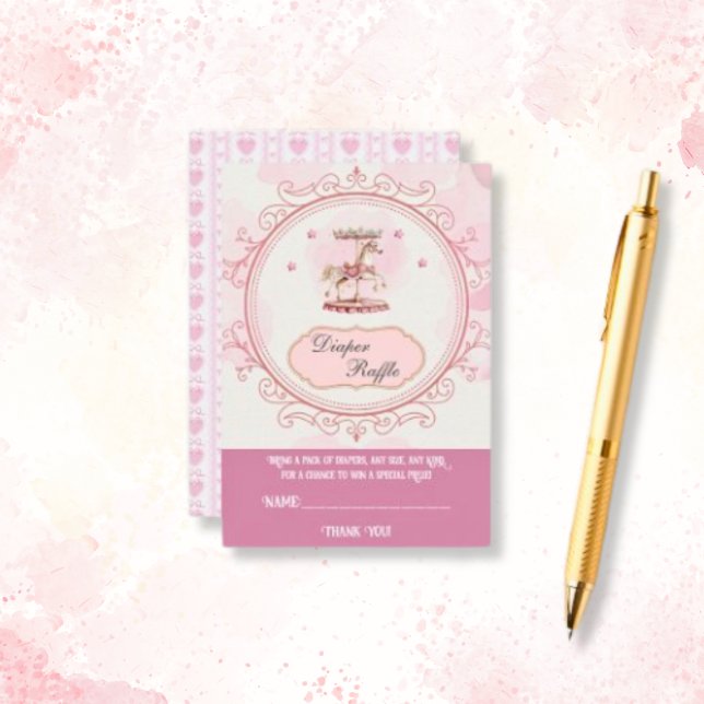 Recepción Pony Dreams Purple - Tarjeta de cierre de Raffle D (diaper-raffle-purple-pony-baby-shower-enclosure-card)