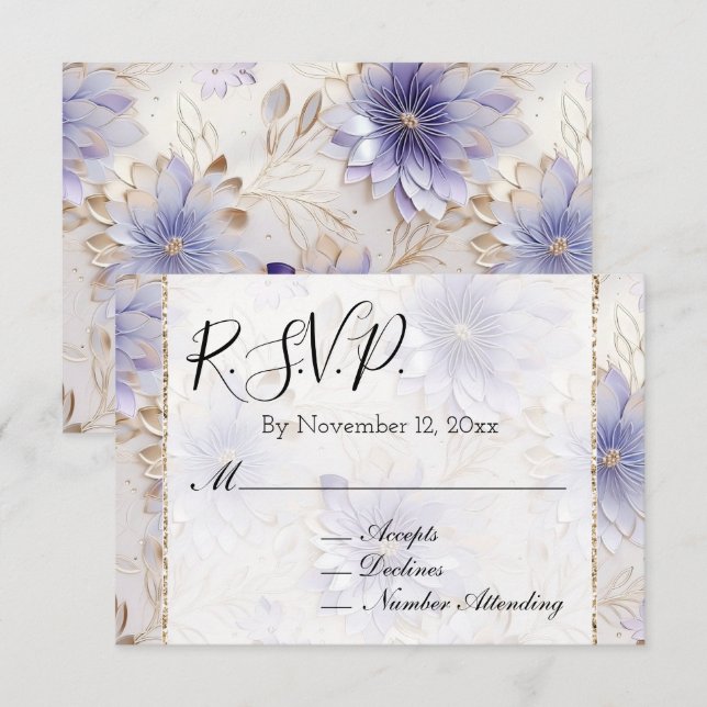 Recepción Preciosa tarjeta de RSVP de boda floral dorada per (Anverso / Reverso)