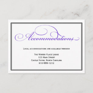 Recepción Púrpura tarjeta de detalle de alojamiento Boda for