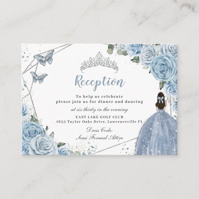 Recepción Quinceañera Floral de plata azul bebé (Anverso)