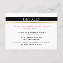 Recepción Rayas blancas negras doradas, tarjeta de inserción