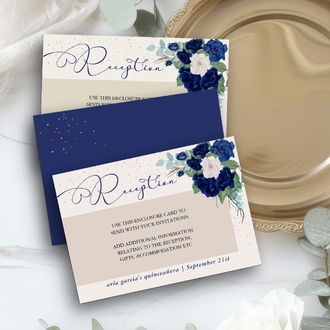 Recepción Real Azul y Rosa de Marfil (Dark blue reception cards from my Royal Rose Quinceanera collection)