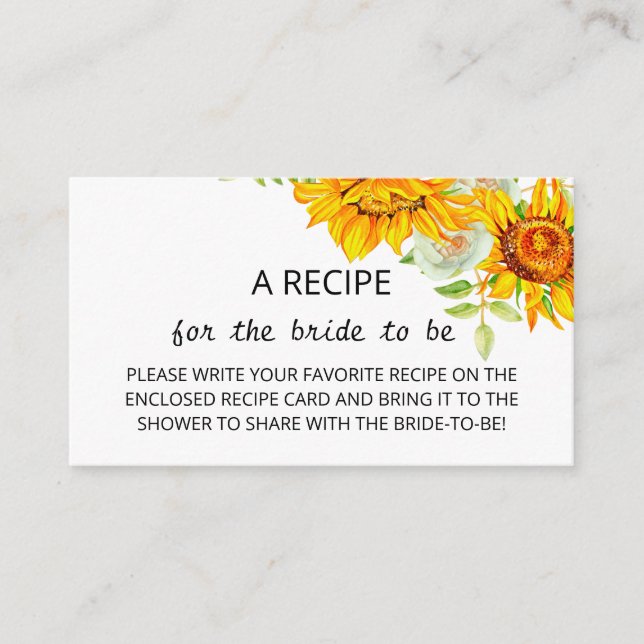 Recepción Receta de girasoles para la tarjeta de gabinete (Anverso)