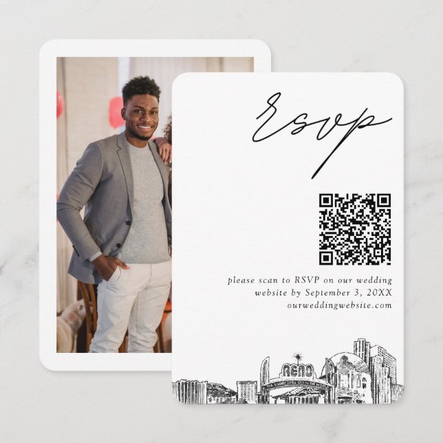 Recepción Reno Wedding RSVP Código QR Tarjeta de cierre pequ (Anverso / Reverso)