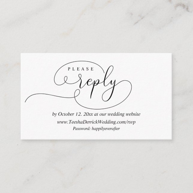 Recepción Respuesta RSVP en línea, tarjeta de gabinete Boda  (Anverso)