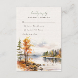 Recepción Ropa rústica con tarjeta RSVP de boda del lago oto