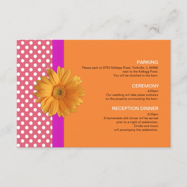 Recepción Rosa y Naranja con tarjeta de cierre Daisy (Anverso)