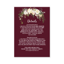Royal Ivory Floral Escudo Burgundy Tarjeta de inse