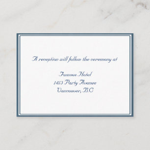 Recepción RSVP de boda blanca/azul marino