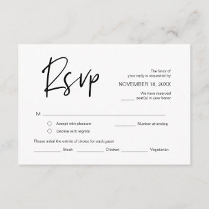Recepción RSVP de boda, con opciones de comida, tarjeta de r
