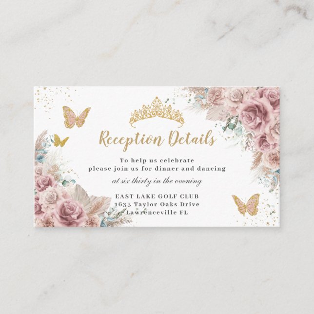 Recepción Rubor Beige Floral Pampas Quinceañera (Anverso)