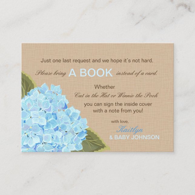 Recepción Rustic Blue Hydrangeas Leer una tarjeta de libro (Anverso)