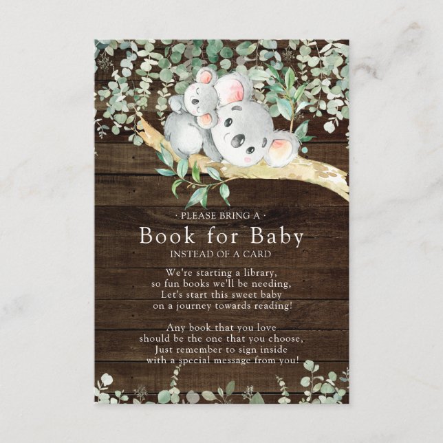 Recepción Rustic Koala lleva tarjeta de Baby Shower para beb (Anverso)