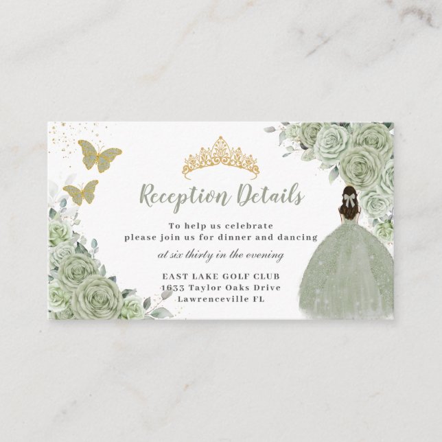 Recepción Sage Green Floral Gold Quinceañera (Anverso)