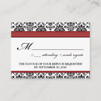 Recepción ::sarah: Tarjeta RSVP de matrimonio Damask de 3,5"
