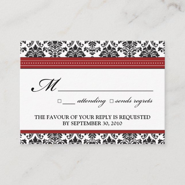 Recepción ::sarah: Tarjeta RSVP de matrimonio Damask de 3,5" (Anverso)