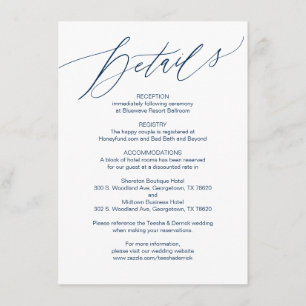 Recepción Script moderno, azul marino, tarjeta de detalles B