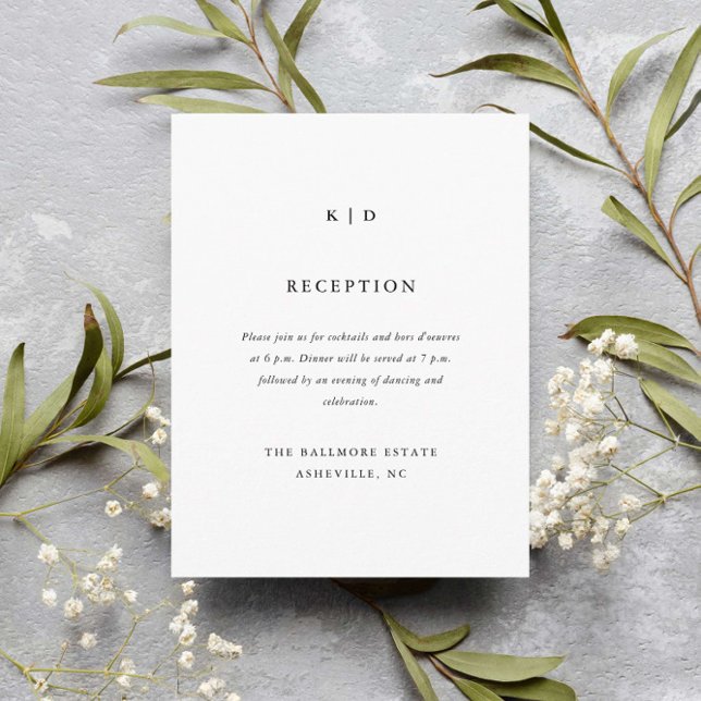 Recepción sencilla de casamiento blanco y negro (Simple minimalist black and white wedding reception enclosure card.)