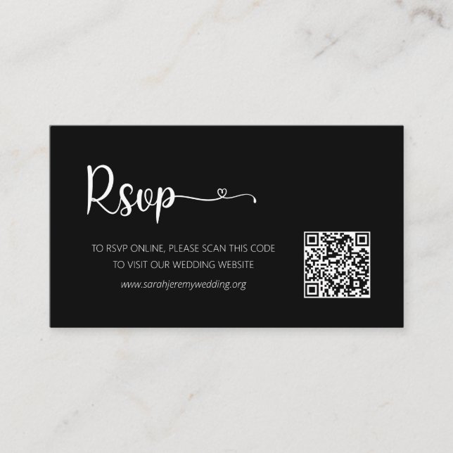 Recepción Simple Black Wedding RSVP Sitio Web Tarjeta de Gab (Anverso)